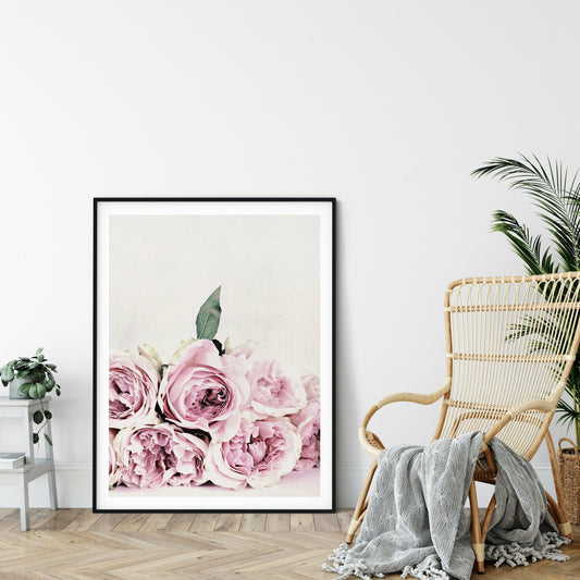 Pink & White Peony Flowers Poster Print Wall Art Decor
