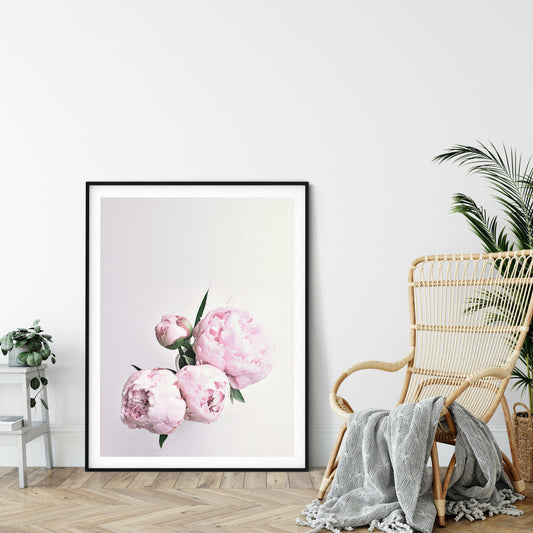 Pink Peony Flower Bunch Art, Poster Print, Wall Art Decor