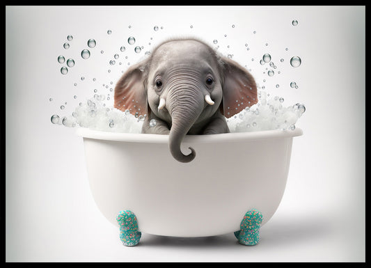 Baby Elephant in Bath Digital Nursery Bedroom Artwork Wall Art Decor Poster Prints