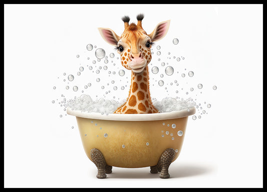Baby Giraffe in Bath Digital Nursery Bedroom Artwork Wall Art Decor Poster Prints