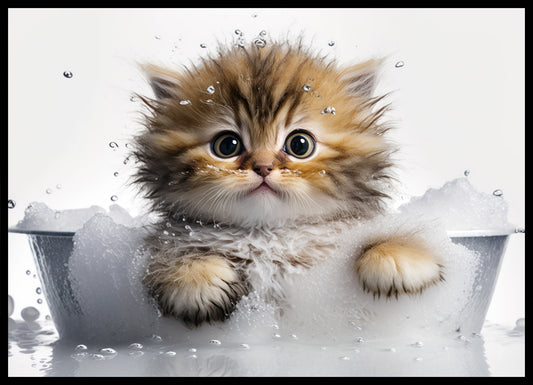 Baby Kitten in Bath Digital Nursery Bedroom Artwork Wall Art Decor Poster Prints
