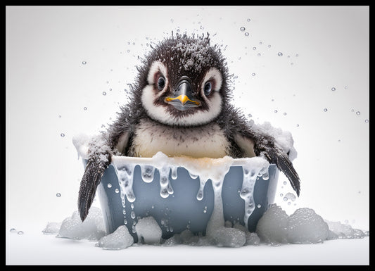 Baby Penguin in Bath Digital Nursery Bedroom Artwork Wall Art Decor Poster Prints