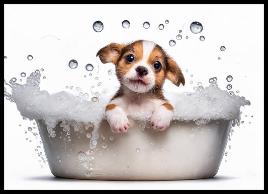 Baby Pup in Bath Digital Nursery Bedroom Artwork Wall Art Decor Poster Prints
