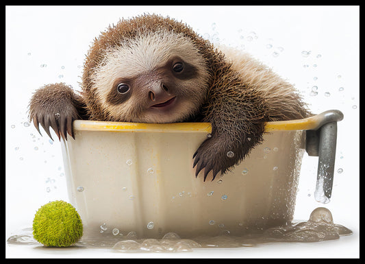 Baby Sloth in Bath Digital Nursery Bedroom Artwork Wall Art Decor Poster Prints