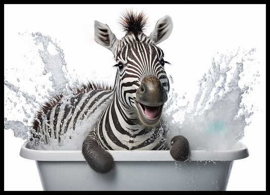 Baby Zebra in Bath Digital Nursery Bedroom Artwork Wall Art Decor Poster Prints