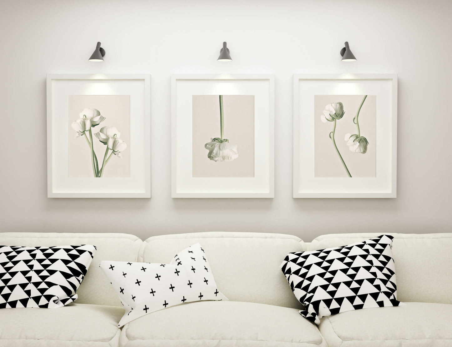 Set of 3 Poster Prints White Peonies, Wall Art Home Decor