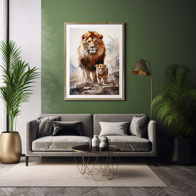 Safari Lions Unleashed Art Prints, Jungle Print Wildlife Art Decor, Lion Poster
