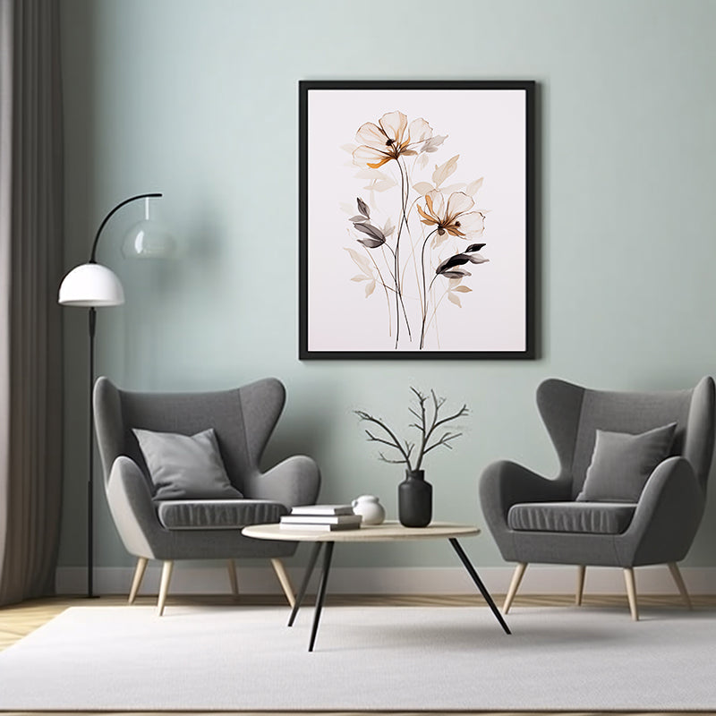 Delicate Stems Floral Line Drawings Flower Wall Art Decor Print Poster
