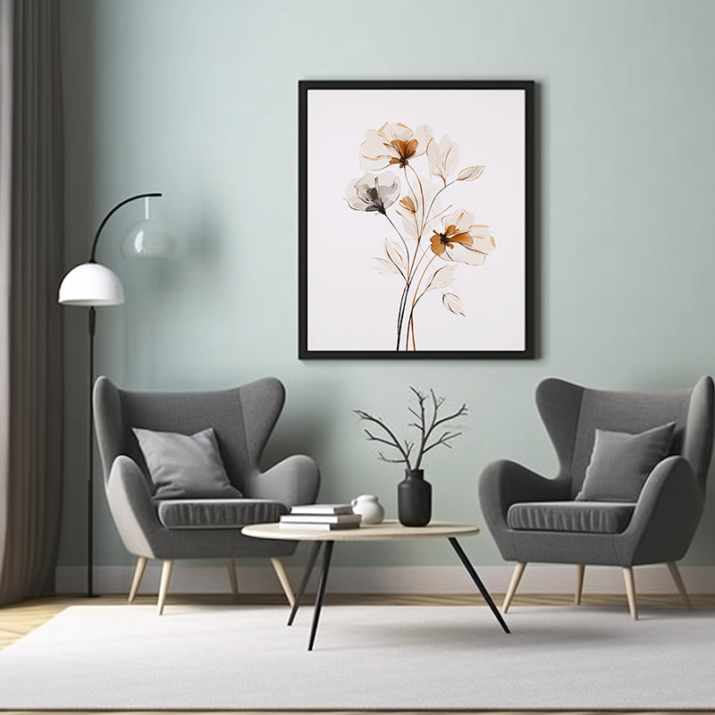 Whimsical Blooms Floral Line Drawing Art Prints Flower Wall Art Print Poster