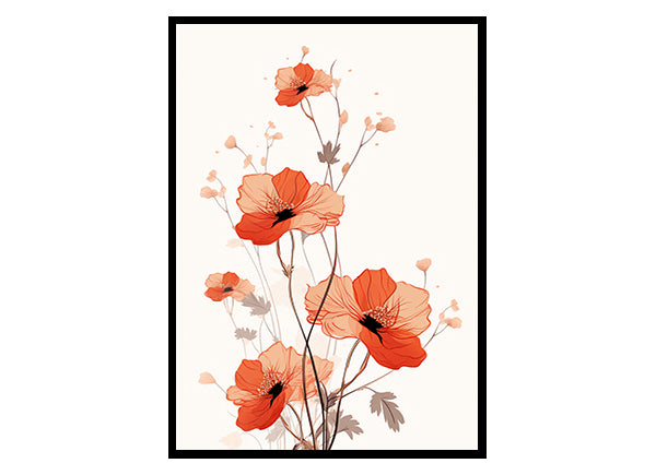 Serene Blossoms Floral Line Art Prints, Flower Wall Art Print Poster