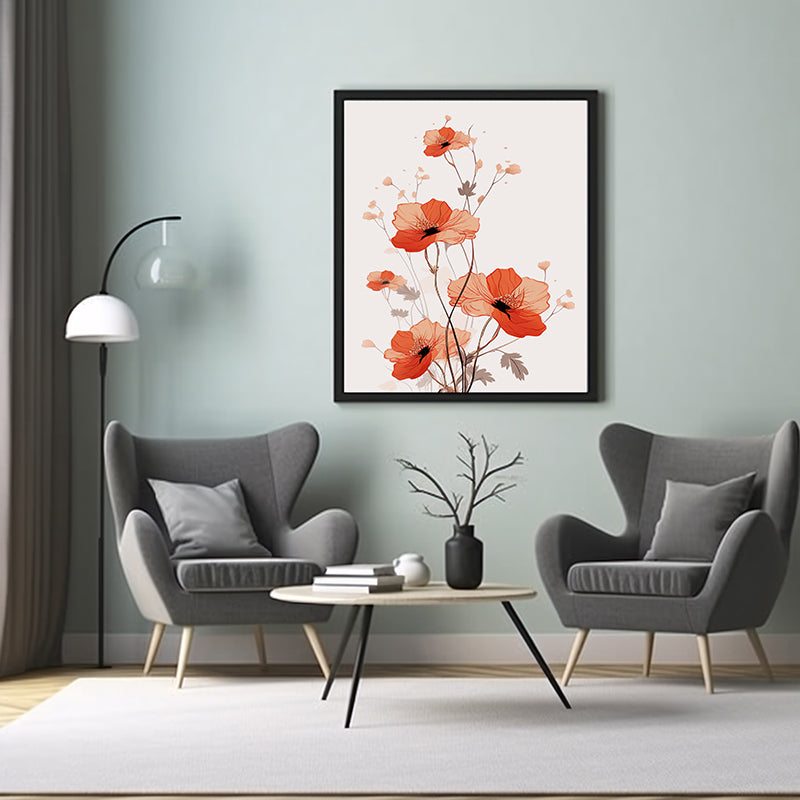 Serene Blossoms Floral Line Art Prints, Flower Wall Art Print Poster
