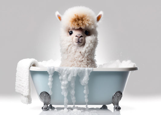 Baby Alpaca in Bath Digital Nursery Bedroom Artwork Wall Art Decor Poster Prints