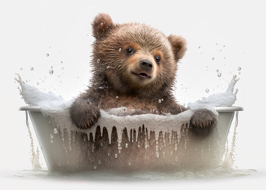 Baby Bear in Bath Digital Nursery Bedroom Artwork Wall Art Decor Poster Prints