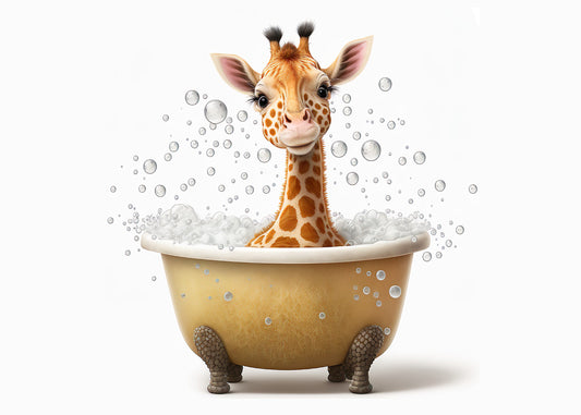 Baby Giraffe in Bath Digital Nursery Bedroom Artwork Wall Art Decor Poster Prints
