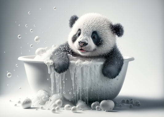 Baby Panda in Bath Digital Nursery Bedroom Artwork Wall Art Decor Poster Prints