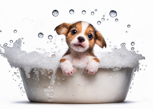 Baby Pup in Bath Digital Nursery Bedroom Artwork Wall Art Decor Poster Prints