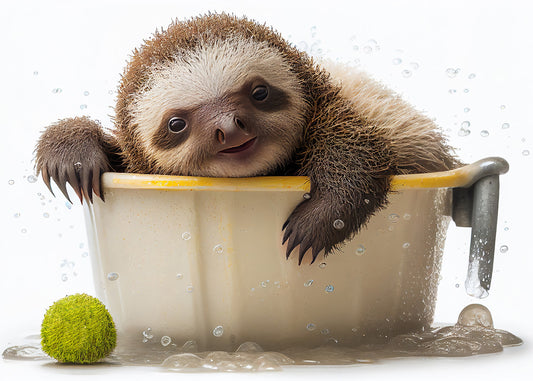 Baby Sloth in Bath Digital Nursery Bedroom Artwork Wall Art Decor Poster Prints