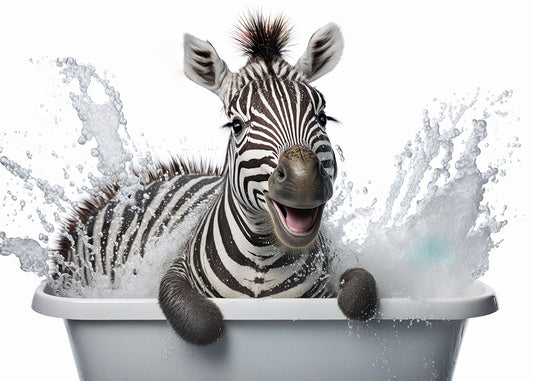 Baby Zebra in Bath Digital Nursery Bedroom Artwork Wall Art Decor Poster Prints