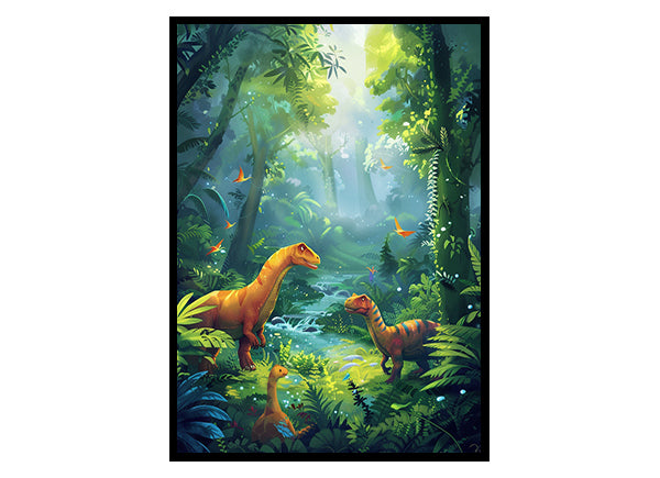 Dinosaurs Amongst Trees Wall Art Decor Poster Print