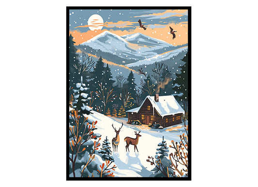 Animals in Cozy Winter Haven Wall Art Decor Poster Print