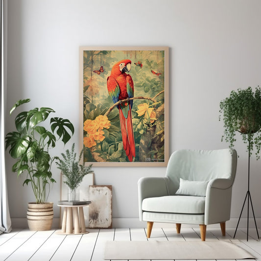 Parrot Bird Print, Bird Poster, Bird Wall Art, Coloured Parrot, Parrot Poster
