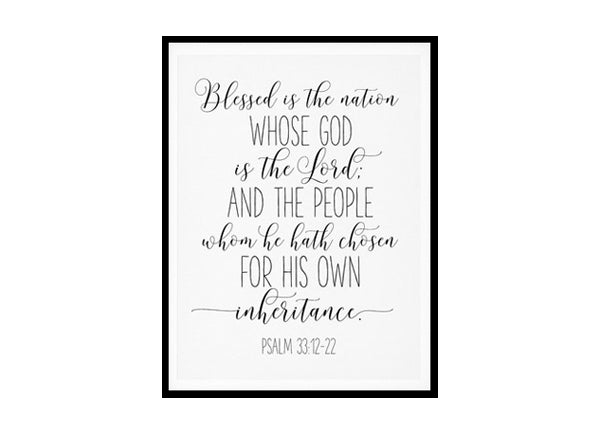"Blessed is the Nation, Psalm 33:12" Bible Verse Poster Print
