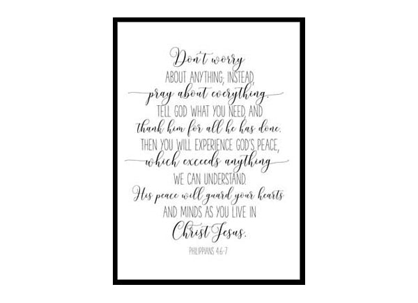 "Philippians 4:6-7, Don't Worry About Anything" Bible Verse Poster Print