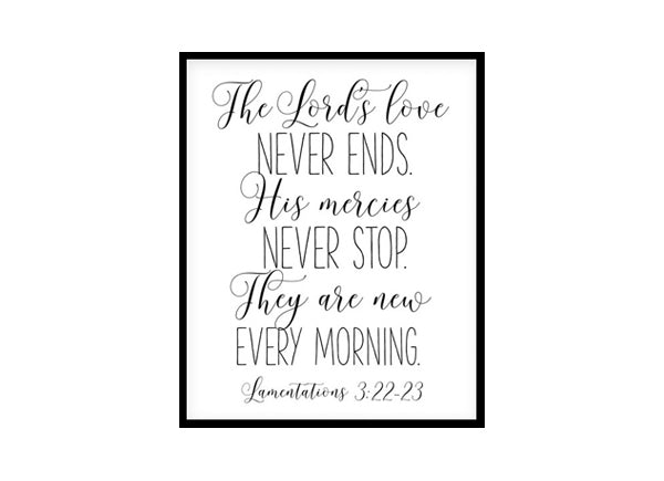 "His Mercies Are New Every Morning, Lamentations 3:22-23" Bible Verse Poster Print