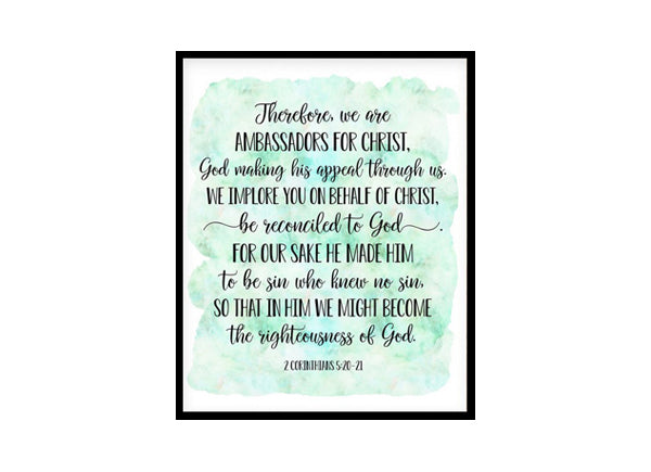 "We Are Ambassadors For Christ, 2 Corinthians 5:20" Bible Verse Poster Print