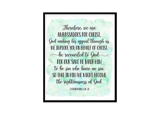 "We Are Ambassadors For Christ, 2 Corinthians 5:20" Bible Verse Poster Print