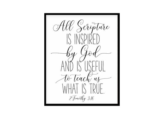"All Scripture Is Inspired By God, Romans 10:9" Bible Verse Poster Print