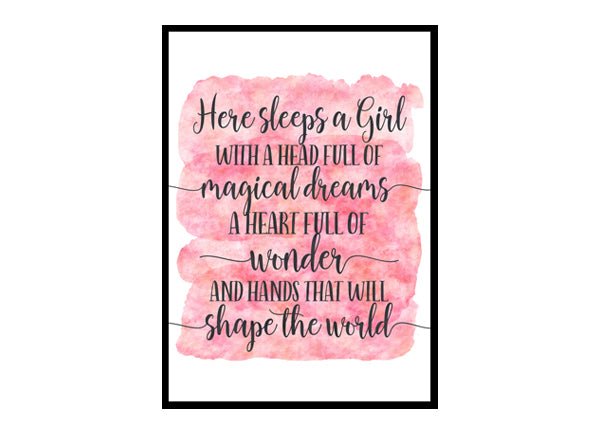 "Here Sleeps a Girl With a Head Full of Magical Dreams" Girls Quote Poster Print