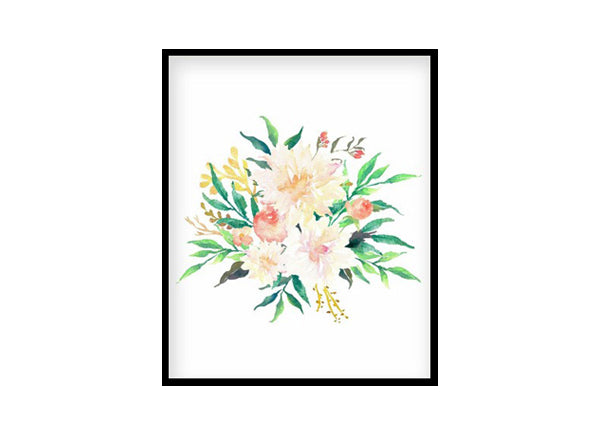 Pink Watercolor Flowers, Pink Cream Floral Nursery Decor, Pink Peony Bouquet Girls Room Poster Print