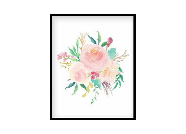 Pink Watercolor Flowers, Nursery Print Wall Art, Pink Peony Bouquet, Girls Room Girls Room Poster Print