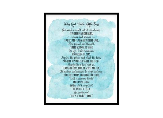 "Why God Made Little Boys" Childrens Nursery Room Poster Print