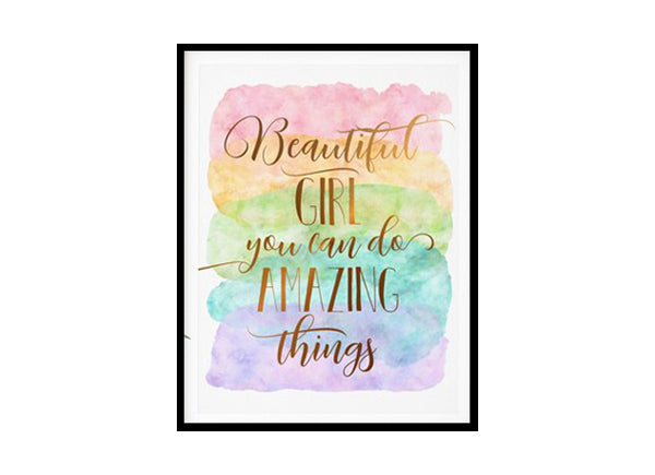 "Beautiful Girl You Can Do Amazing Things Quote" Childrens Nursery Room Poster Print