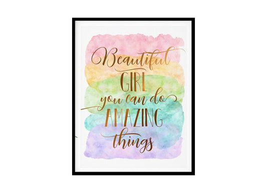 "Beautiful Girl You Can Do Amazing Things Quote" Childrens Nursery Room Poster Print