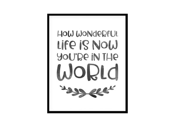 "How Wonderful Life is Now You're in the World" Childrens Nursery Room Poster Print