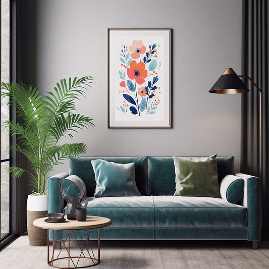 Graceful Poppy Blossoms Line Art Prints, Flower Wall Art Decor Print