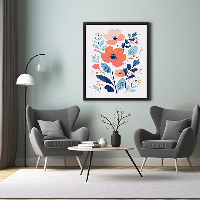 Graceful Poppy Blossoms Line Art Prints, Flower Wall Art Decor Print