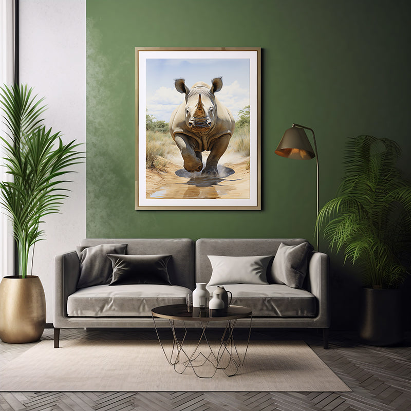 Safari Strength Rhinoceros Posters, Safari Animal, Wildlife Art Print