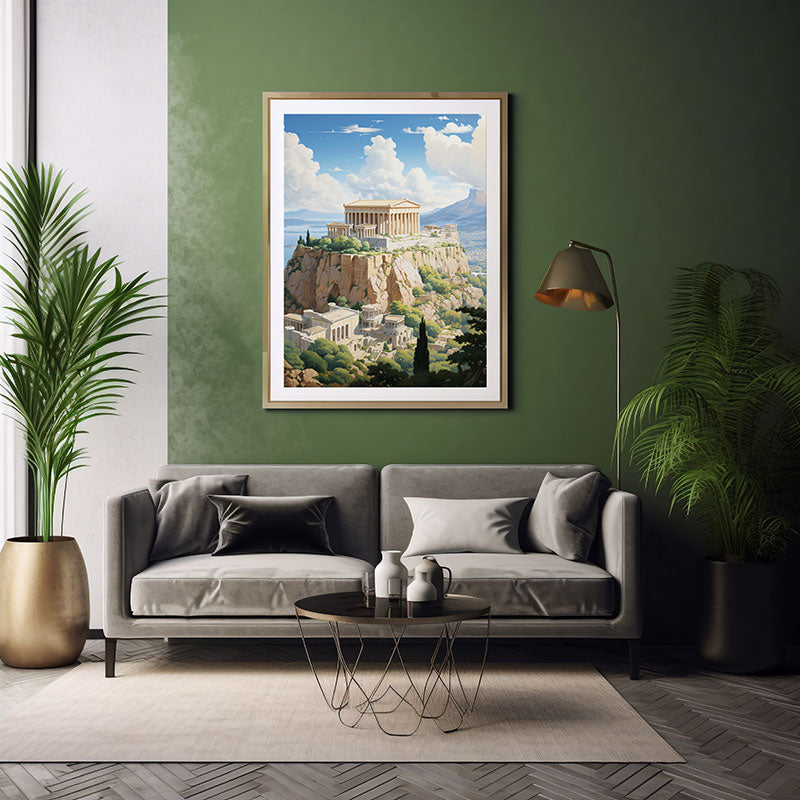 Athens Parthenon City View Vibes Spectacular Digital Art Contemporary Home Decor Poster Print