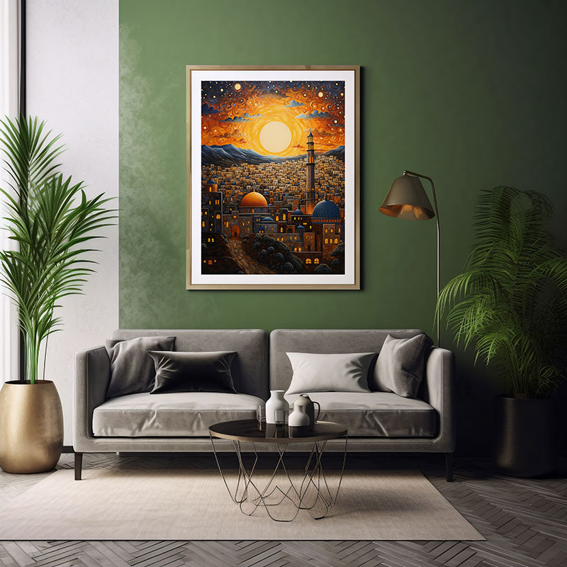 Dome of Rock, Juerusalem City View Digital Art Stylish Home Decor Poster Print Delight