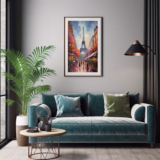 Explore the City View of Paris Eiffel Tower Vibrant Digital Art Stylish Home Decor Poster Print
