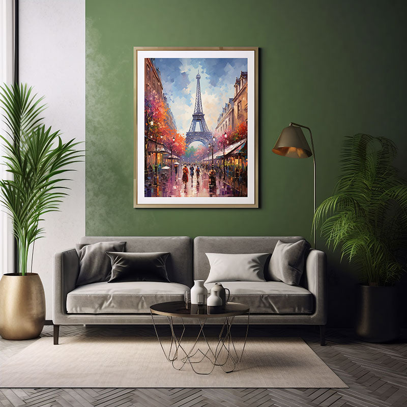 Explore the City View of Paris Eiffel Tower Vibrant Digital Art Stylish Home Decor Poster Print