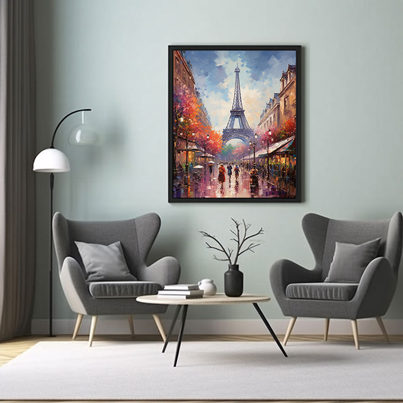 Explore the City View of Paris Eiffel Tower Vibrant Digital Art Stylish Home Decor Poster Print