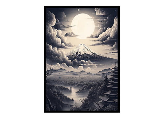 Tokyo skyline Mount Fuji City Lights Digital Art Mesmerizing City View Home Decor Poster Print