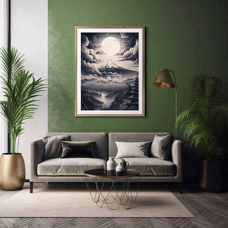 Tokyo skyline Mount Fuji City Lights Digital Art Mesmerizing City View Home Decor Poster Print
