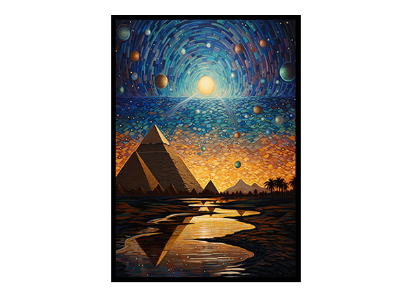 Explore the View Of Pyramids of Giza Vibrant Digital Art Stylish Home Decor Poster Print