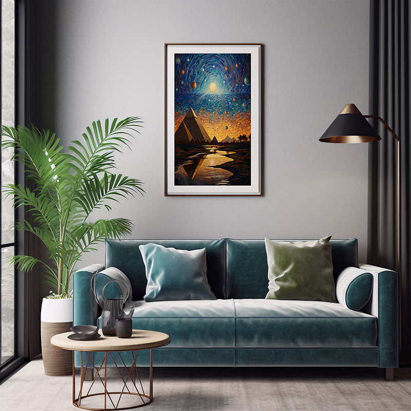 Explore the View Of Pyramids of Giza Vibrant Digital Art Stylish Home Decor Poster Print